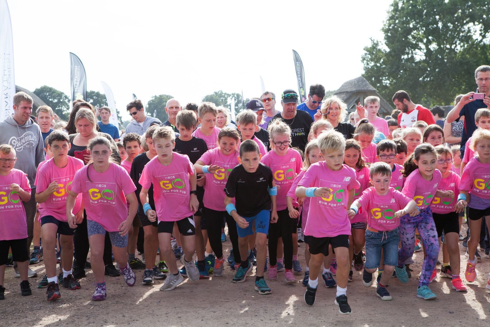 New Forest Junior Races start line at the New Forest Marathon Race Village Hampshire