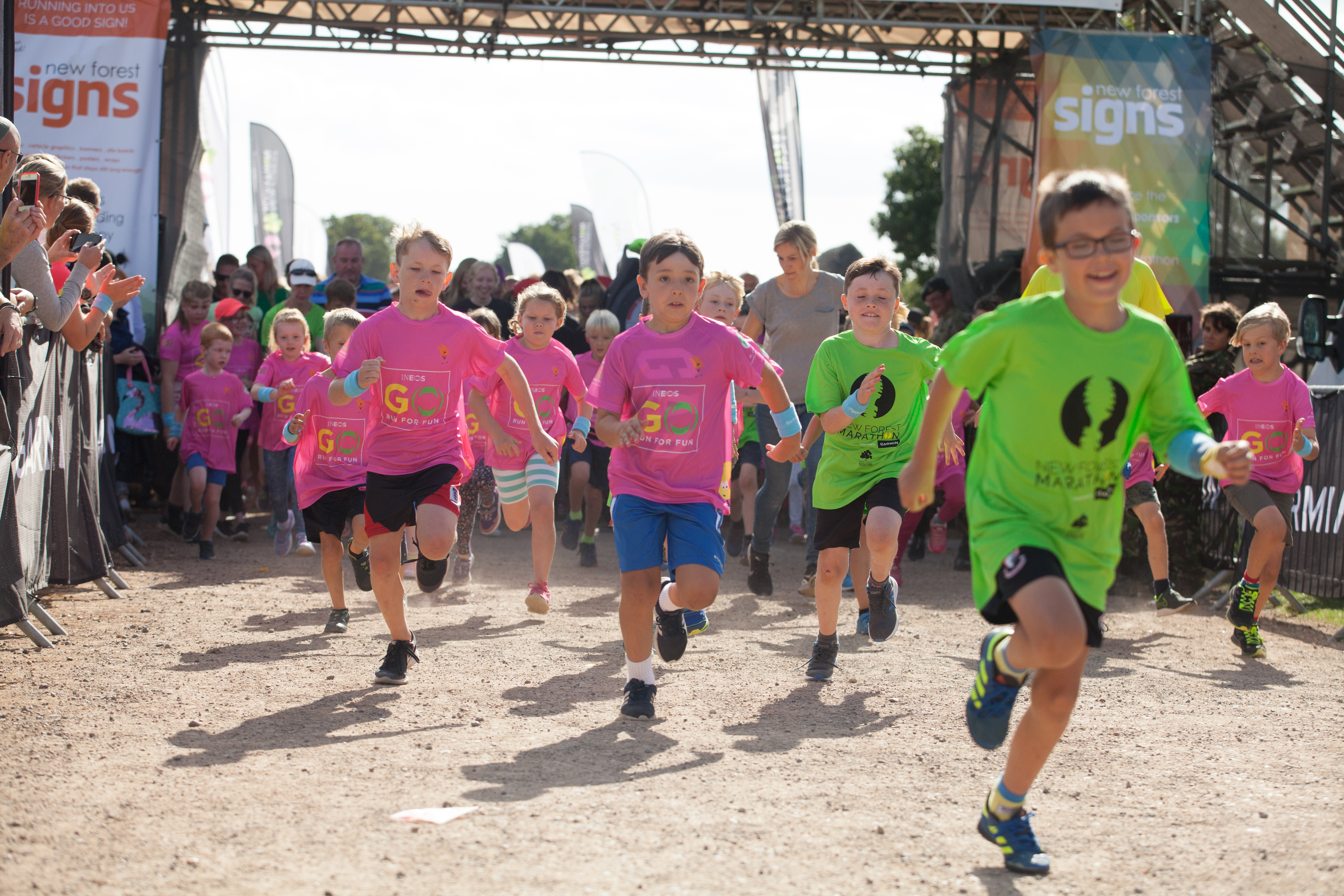 New Forest Junior Races finish line at the New Forest Marathon Race Village Hampshire