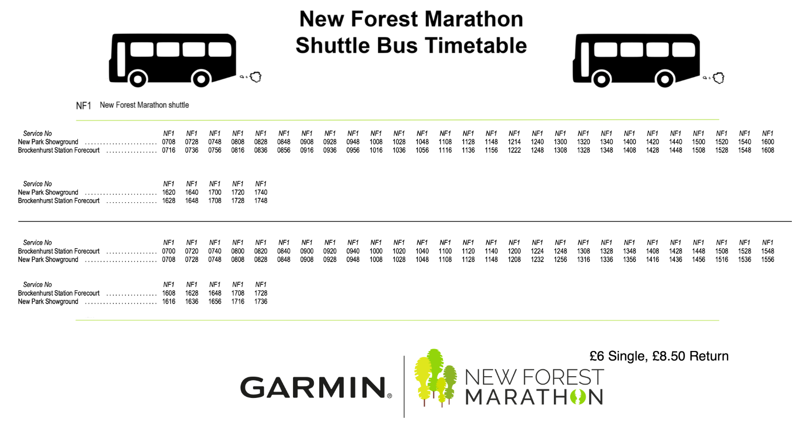 New Forest Marathon free shuttle bus timetable